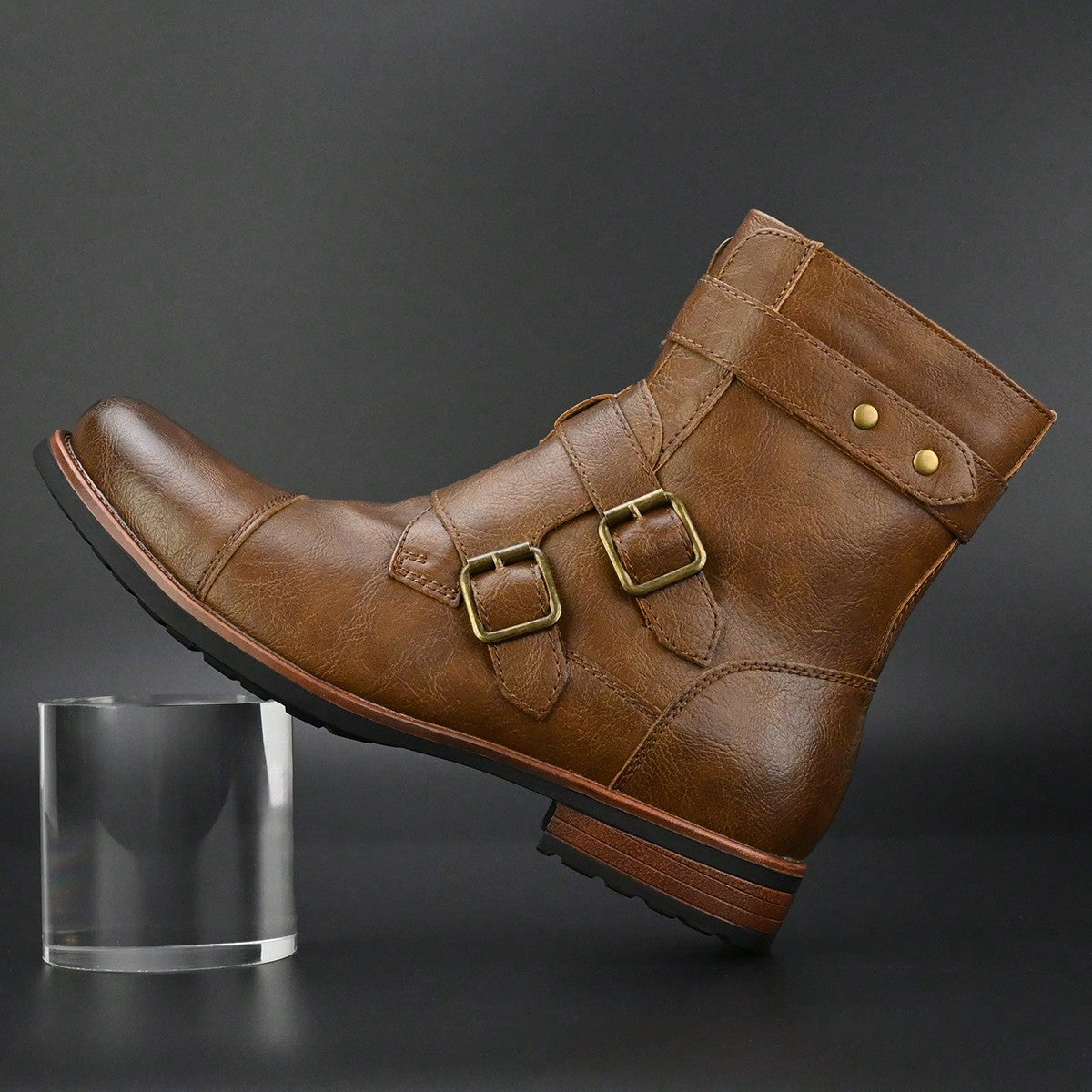 Men's Low Top Nude Boots Metal Buckle Side Zipper Fashion Men's Boots