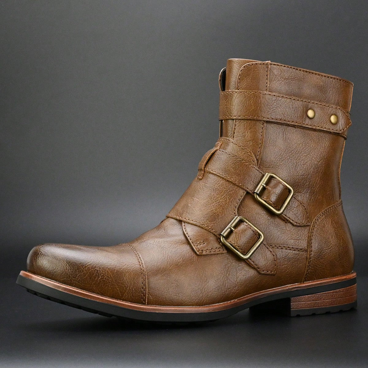 Men's Low Top Nude Boots Metal Buckle Side Zipper Fashion Men's Boots