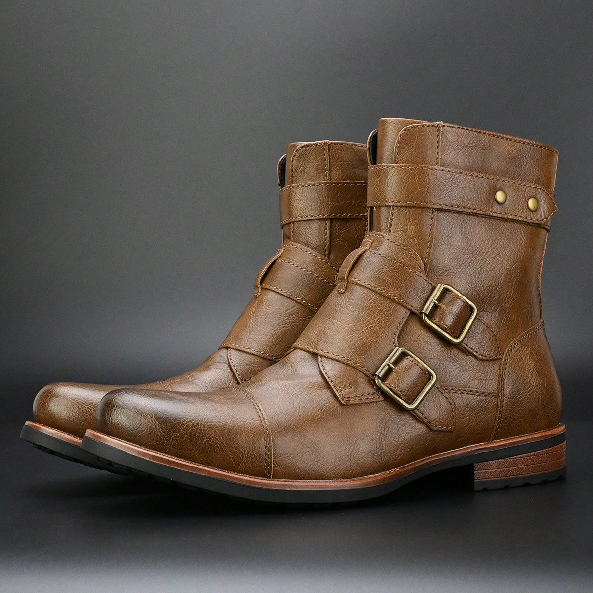 Men's Low Top Nude Boots Metal Buckle Side Zipper Fashion Men's Boots