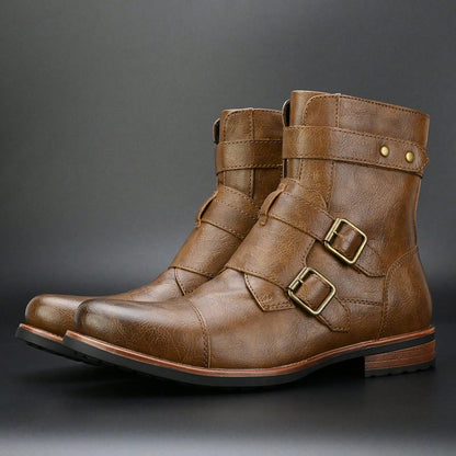 Men's Low Top Nude Boots Metal Buckle Side Zipper Fashion Men's Boots