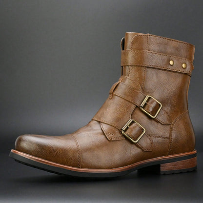 Men's Low Top Nude Boots Metal Buckle Side Zipper Fashion Men's Boots