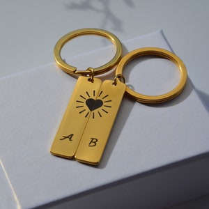 Couples Keychain Set, Engraved Couples Key Chain, Anniversary Gift for Girlfriend Boyfriend, Matching Couple Keychain